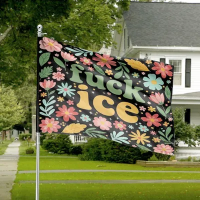 American House Flag, Bold “Fck Ice” Statement With Vibrant Floral Design Horizontal House Flag