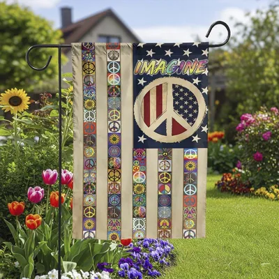 Vertical Garden - Imagine Peace American Flag Garden Flag , Colorful Hippie Boho Vertical Banner Vertical Garden Flag