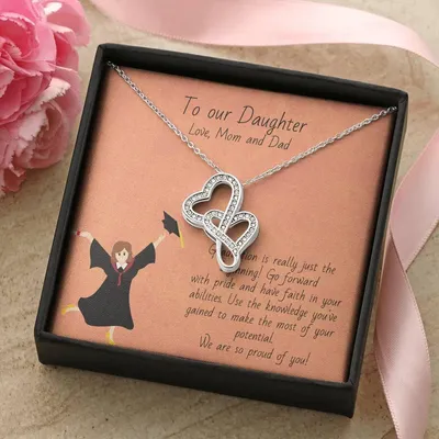Graduation Gift Necklace For Girls - Graduate Gift Jewelry -  College - High School - Elementary School - Senior Gradu Double Hearts Necklace