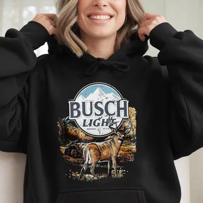 Rustic Busch Light Hoodie, Bold Hunting And Nature Graphic, Perfect For Beer Fans And Outdoor Adventures, Menswear Top
