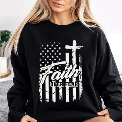 Freedom Signature Faith Over Fear Sweatshirt, We Wear Red On October, Freedom American Flag Sweatshirt, Freedom Patriotic Sweatshirt, Gift For Men And Women