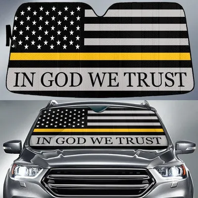 In God We Trust Thin Yellow Line Printed Car Sun Shades Cover Auto Windshield PrintSyde