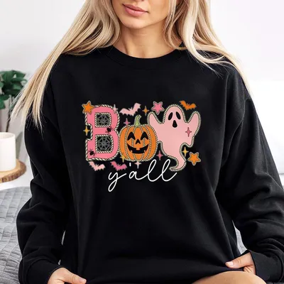 Boo Halloween Sweatshirt With Cute Pumpkin Ghost And Bats Fun Fall Outfit For Southern Charm Lovers