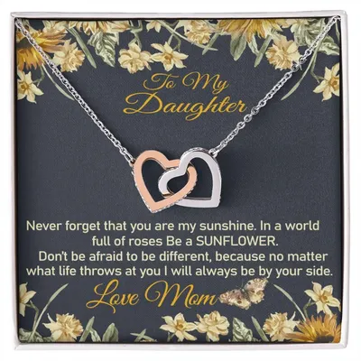 Mom To Daughter Necklace Be A Sunflower Gift Interlocking Hearts Necklace