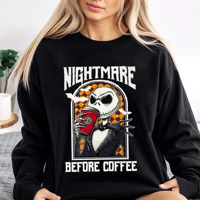 Retro Halloween Nightmare Before Coffee Skeleton Sweatshirt Jack Skellington Coffee Design Spooky Season Halloween Night