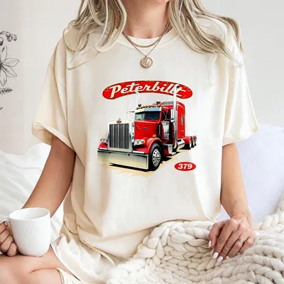 379 Red Peterbilt T-Shirt – 2 Sided Trucker Graphic T-Shirt _ Classic Big Rig T-Shirt For Men, Long Haul Trucker Gift, Casual T-Shirt
