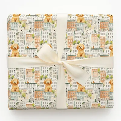 City with the Goldendoodle - Gift Wrap for Christmas, Holidays Wrapping Paper, Christmas Wrapping Paper
