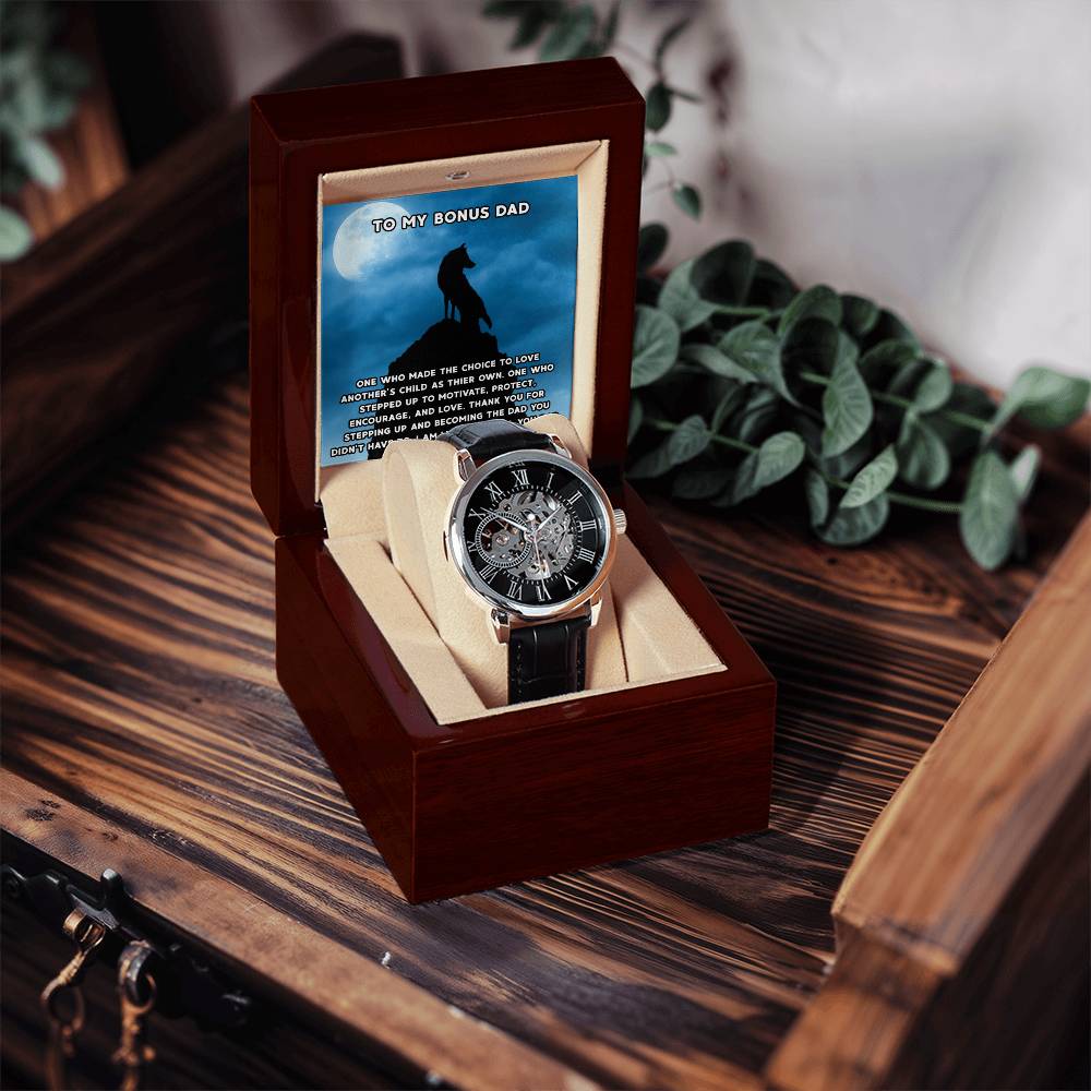 Step Dad Gift From Step Daughter Openwork Automatic Leather Strap Mens Watch Gift For Men To My Bonus Dad Stepped Up Dad Gift(1) Openwork Watch
