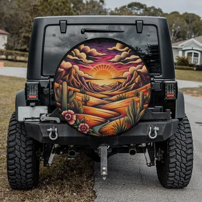Desert Sunset Spare Tire Cover ,Southwestern Cactus Landscape Design, Waterproof Vinyl Wheel Cover Spare Tire Cover