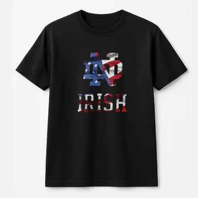 Notre Dame Fighting Irish Patriotic T-Shirt American Flag Nd Logo T-Shirt Vintage College Football Fan Top Game Day Outfit