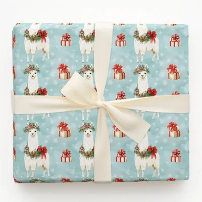 Snowy Llama - Gift Wrap for Christmas, Holidays Wrapping Paper, Christmas Wrapping Paper