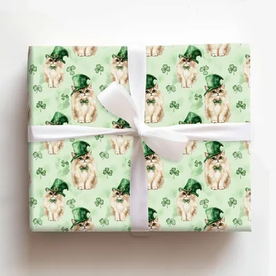 Leprechaun Kitty - Gift Wrap for Christmas, Holidays Wrapping Paper, Christmas Wrapping Paper