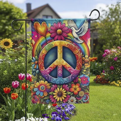 Peace And Love Garden Flag , Colorful Rainbow Boho Yard Decor Vertical Garden Flag