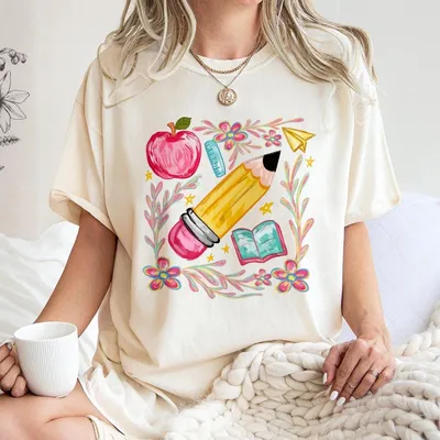 Floral Teacher Pencil T-Shirt, Coquette Teacher Back To School T-Shirt, 1st Day Of School T-Shirt, Teacher Appreciation
