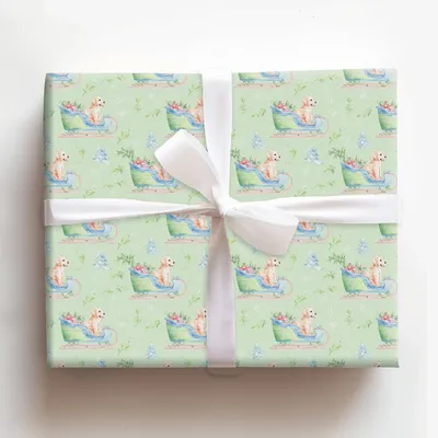 Golden Sleigh - Gift Wrap for Christmas, Holidays Wrapping Paper, Christmas Wrapping Paper