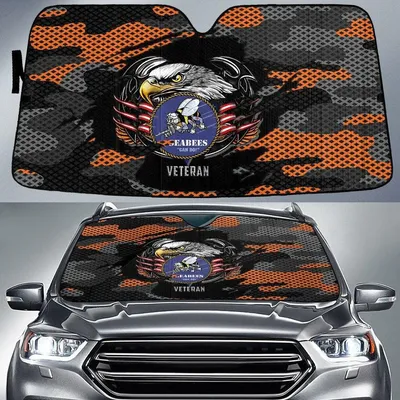 Bald Eagle In Front Of An American Flag With Orange Camo Pattern Printed Car Sun Shades Cover Auto Windshield PrintSyde