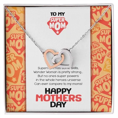 Super Mom Mothers Day Gift Necklace Interlocking Hearts Necklace