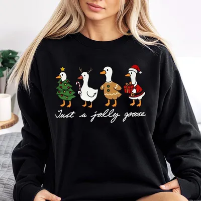 Made In Usa Just A Jolly Goose Sweatshirt 100 Cotton Christmas Goose Sweatshirt Festive Duck Christmas Sweatshirt Cute Holid