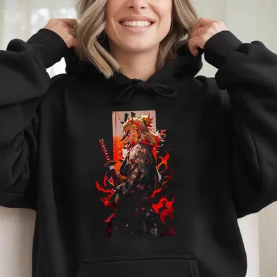 Rengoku Flame Hashira Hoodie Anime Inspired Demon Slayer Graphic Hoodie Unisex Cotton Streetwear Gift For Otaku Anime