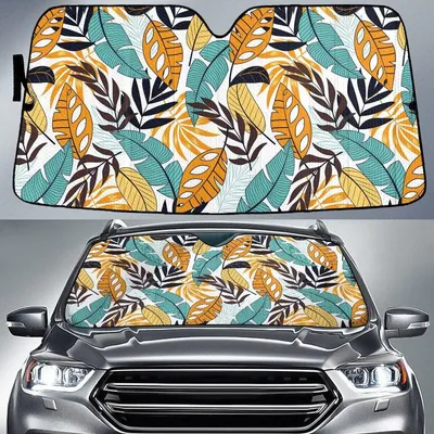 Torn Tropical Leaves Collection Summer Vibe White Car Sun Shades Cover Auto Windshield PrintSyde