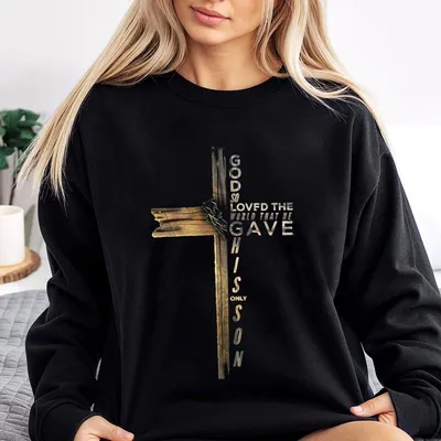 Men And Womens Faithfu Sweatshirt With Inspirational Cross Graphic Featuring John 3 16 Bible Verse Sweatshirt Men