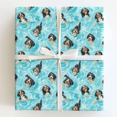 Pool Day with the Bernadoodles - Gift Wrap for Christmas, Holidays Wrapping Paper, Christmas Wrapping Paper