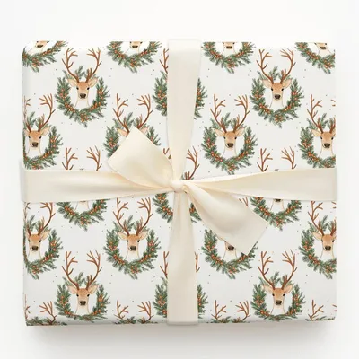 Reindeer Christmas Wreath - Gift Wrap for Christmas, Holidays Wrapping Paper, Christmas Wrapping Paper