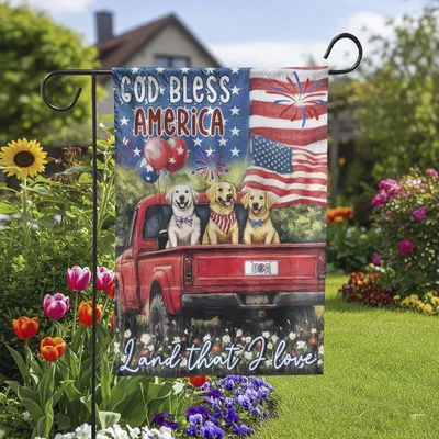 God Bless America Happy 4th July Independence Day Patriot Dog American Flag Vertical Garden Flag