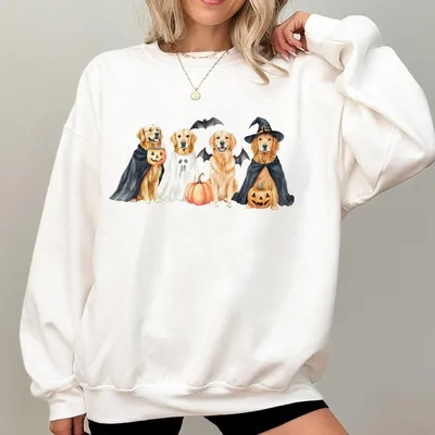 Halloween Ghost Golden Retriever Youth Sweatshirt Cute Dog Lover Sweatshirt Funny Halloween Dog Costume Sweatshirt Golden Mama Fall