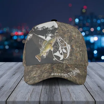 Baseball Cap Walleye Fishing Camo, Outdoor Angler Camouflage Hat Baseball Cap