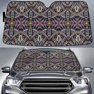 Grey Mirror Aztec Pattern Vintage Tribal Texture Car Sun Shades Cover Auto Windshield PrintSyde