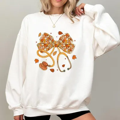 Fall Medical Cute Floral Bow Stethoscope Sweatshirt Unisex For Nurses Doctors Medical Staff Perfect
