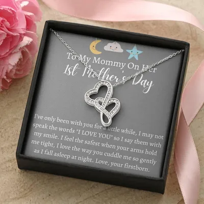 To My Mommy On Her 1St Mother's Day - Double Heart Necklace Double Hearts Necklace