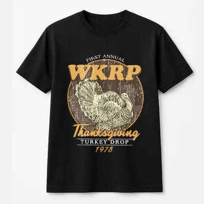 First Annual Wkrp Turkey Drop Thanksgiving T-Shirt, Funny Turkey Day T-Shirt For Men & Women, In Cincinnati Movie T-Shirt, Retro Thanksgiving Gift Top