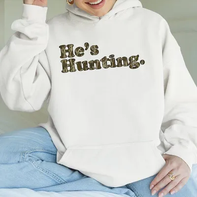 Hunter'S Wife Hoodie, He'S Hunting Widow Gift, Deer Hunter Hoodie, Camo Bow Graphic