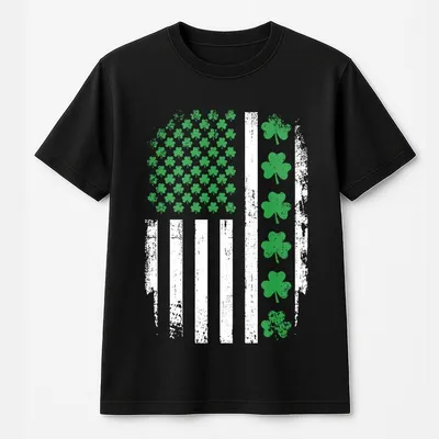 Shamrock American Flag St Patrick'S Day T-Shirt Irish Flag Lucky Clover T-Shirt Funny St Paddy'S Day T-Shirt Irish