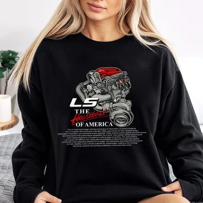 Ls Swap The Heartbeat Of America Graphic Sweatshirt Chevy Menswear Sweatshirt Car Parts High Performance, Menswear Car Parts