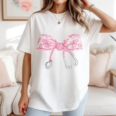 Coquette Nurse Stethoscope Bow T-Shirt Nurse Appreciation Christmas Gift For Nurse Pink Bow Xmas Gift