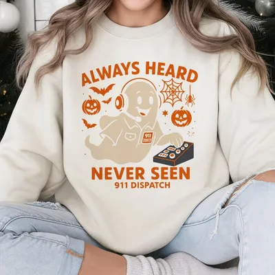 911 Dispatcher Halloween Ghost Sweatshirt, Police Dispatcher Thin Gold Line Sweatshirt, Funny 911 Dispatcher Halloween Sweatshirt