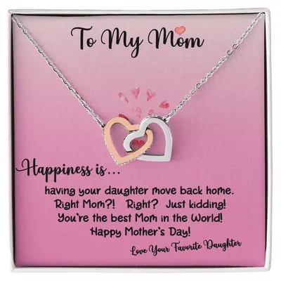 To My Mom Happiness Is Daughter Ilh Necklace Interlocking Hearts Necklace