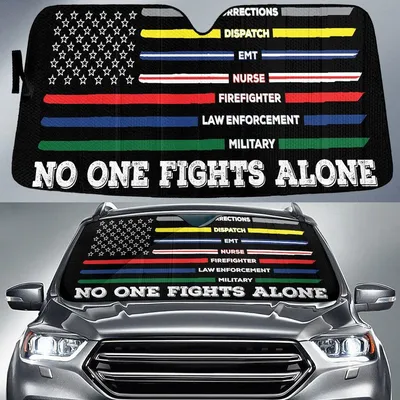 No One Fights Alone Usa Flag Of America Thin Lines Printed Car Sun Shades Cover Auto Windshield PrintSyde