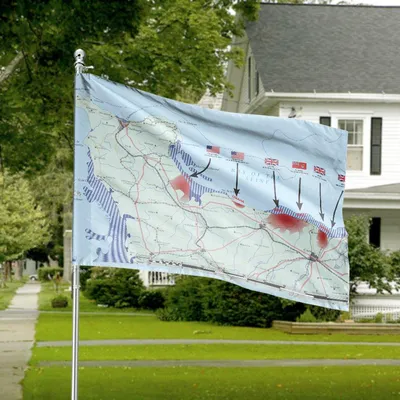 D-Day Landings Map Horizontal House Flag, Normandy Beaches, World War Ii History, Military Memorabilia Horizontal House Flag