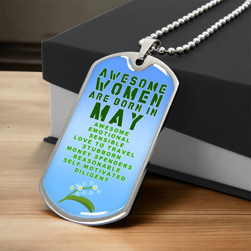 Awesome Women Are Born In May Luxury Necklace With Dog Tag Blue - Army Tag Necklace, Dog Tag
