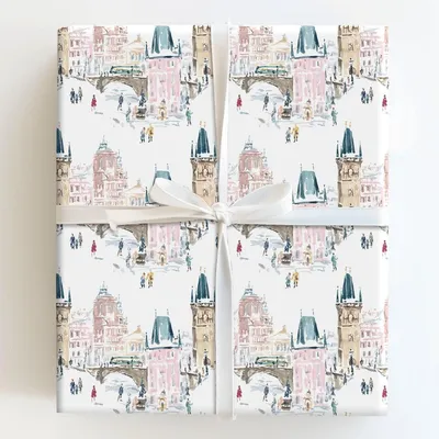 Prague Snow Day - Gift Wrap for Christmas, Holidays Wrapping Paper, Christmas Wrapping Paper
