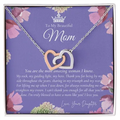 To My Beautiful Mom Necklace Beautiful Mom Gift Mother’S Day Gift Birthday Gift Gift From Daughter On Wedding Day Interlocking Hearts Necklace