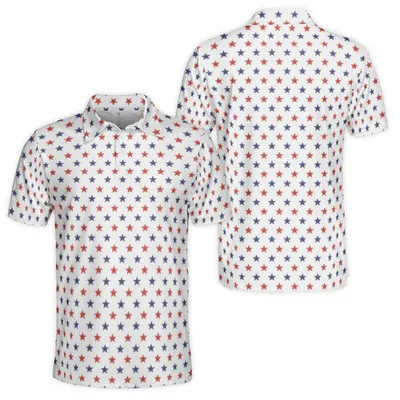Star Grid Polo Polo Shirt, Red Blue Pattern Design, Educational Style, Visual Progression Layout, Us Casual Wear