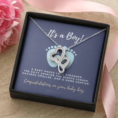 It's A Boy Necklace Gift For Mom  Baby Boy Congratulations  Baby Boy Shower Gift For Mom  New Mom Necklace  New Mom Gi Double Hearts Necklace