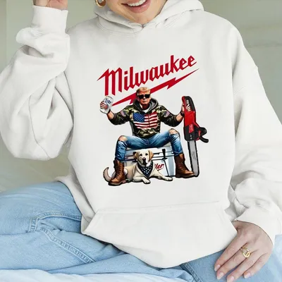 Milwaukee Graphic Hoodie Patriotic Theme For Fans Workwear Unisex Streetwear Women'S Daily Wear Bold Design For Men Women