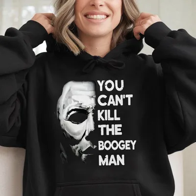 Mens Hoodie Heavyweight Cotton Polyester You Cana Kill The Boogeyman Graphic Halloween Front Pocket