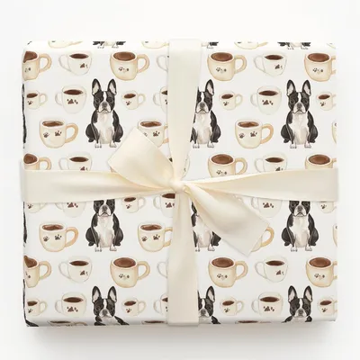 Coffee Day with the Boston Terrier - Gift Wrap for Christmas, Holidays Wrapping Paper, Christmas Wrapping Paper